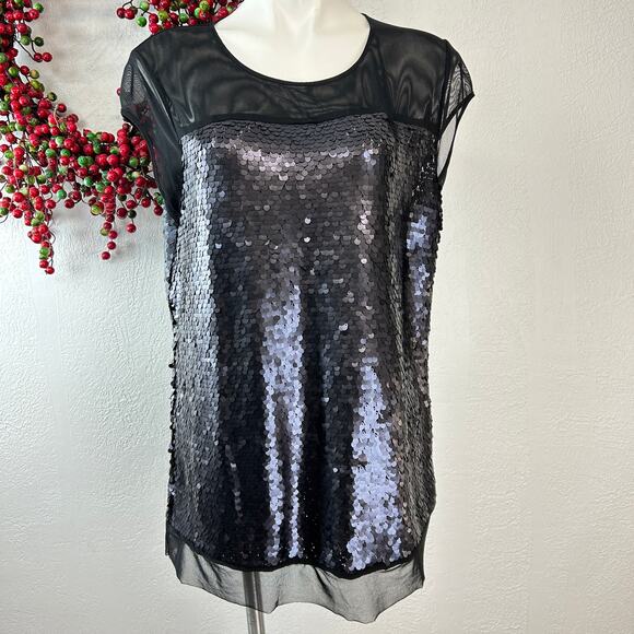 Timeless Naeem Khan Blouse Sequin Scoop Neck Short Sleeve Size Large - Picture 1 of 6